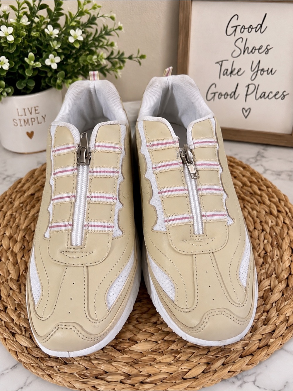 Women’s Walking Sneakers Size 8 Zip Front Comfortable Athletic Exercise Shoes